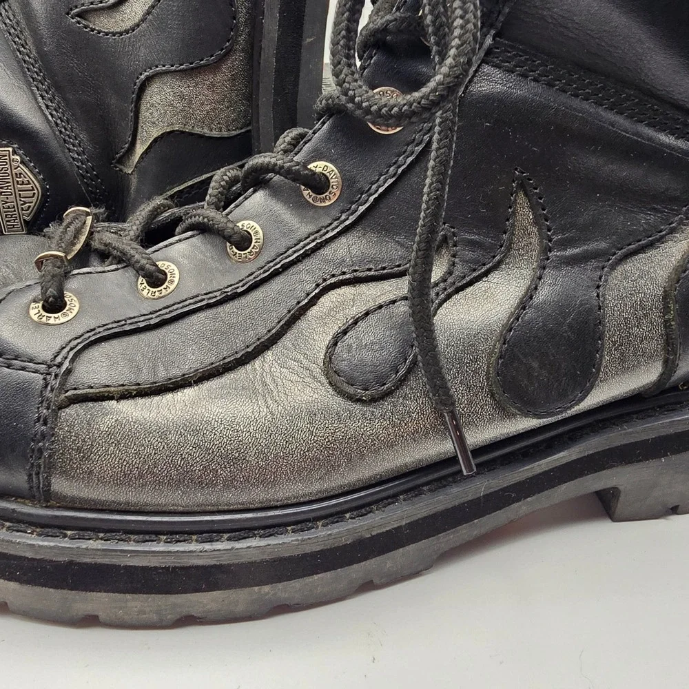 Harley Davidson Mens Black Leather Flame Boots Lace Up Biker 94096 Size 12